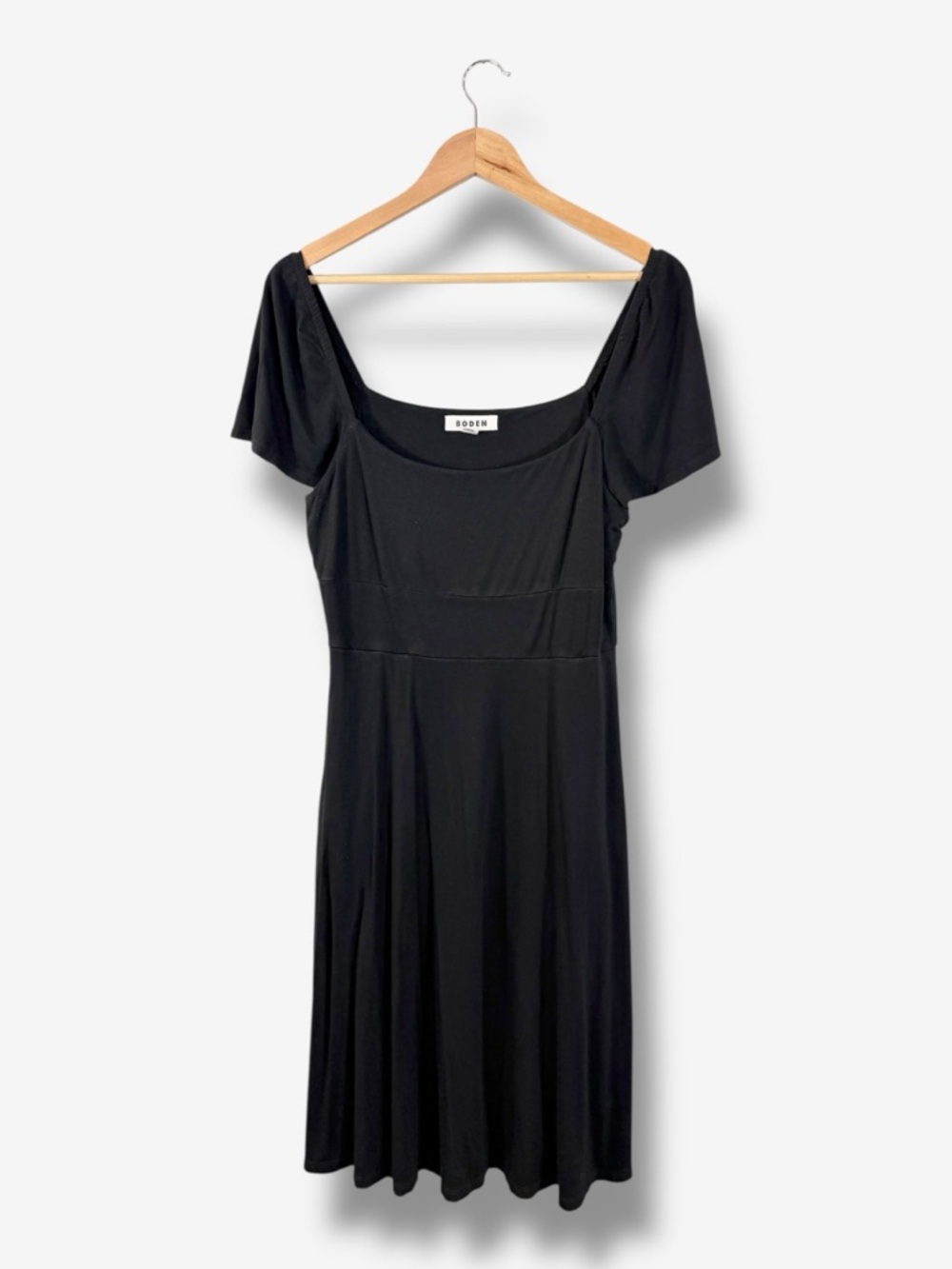 Boden Black Square Neck Jersey Knit Dress Size US 8L Fit & Flare Minimalist